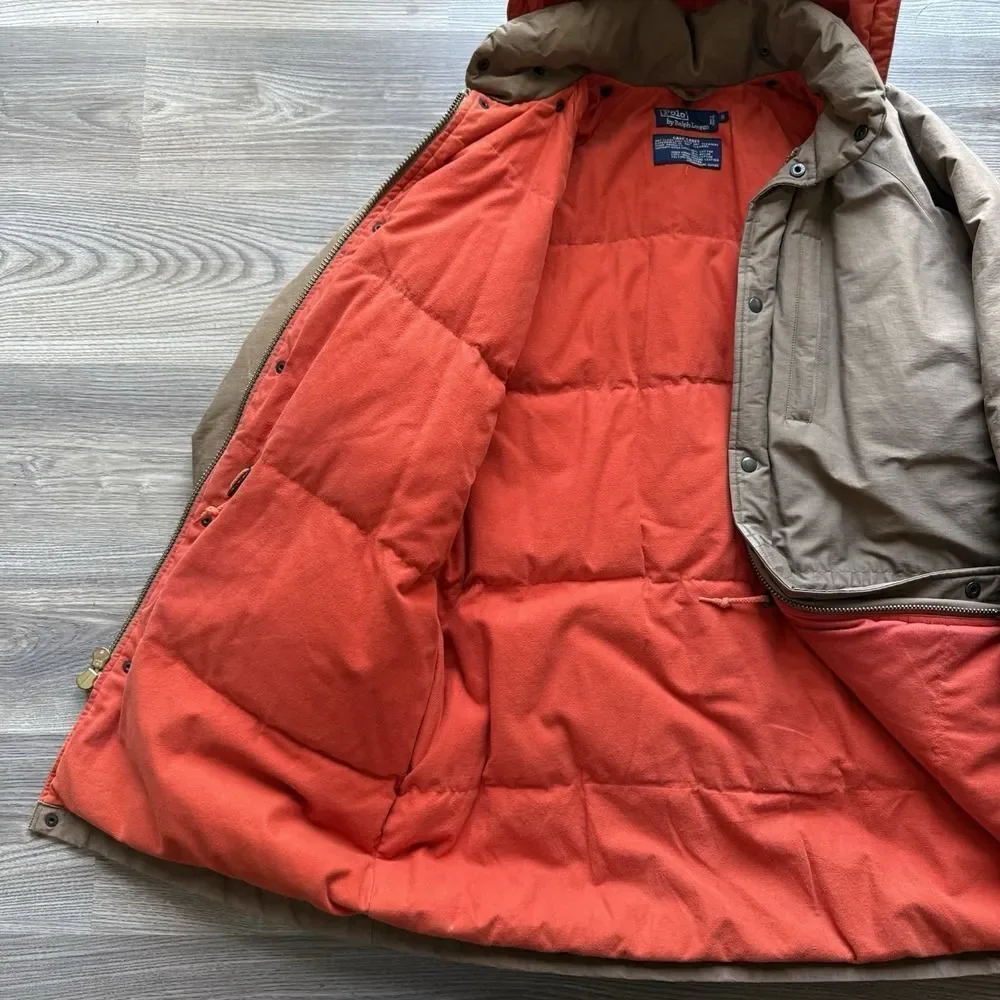 VTG Polo Ralph Lauren Down Mountain Expedition Parka Brown Jacket Small RARE Ski